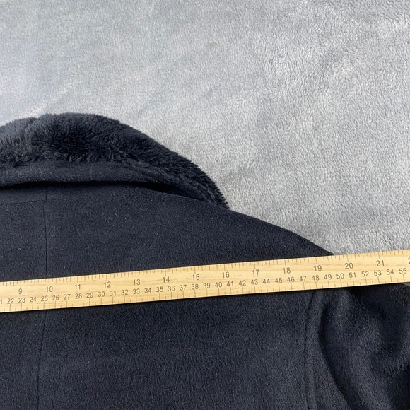 SOLD-Vintage‎ Petite Sophisticate Black Faux Fur Wool Blend Coat Jacket Womens P - Picture 8 of 11